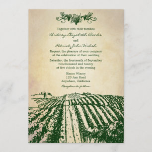 Invitaciones verdes toscanas de la boda del viñedo