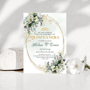Invitaciones Verdes y Doradas para Quinceañera en