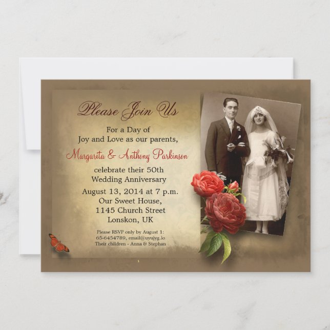 invitaciones vintage para el aniversario del boda (Anverso)