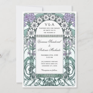 Invitaciones violetas esmeralda de la boda del