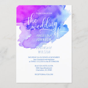 Invitaciones violetas púrpuras azules de la boda