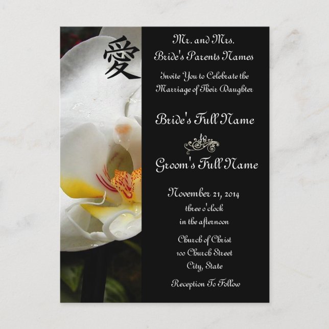 Invitaciones y favores a la boda de la Orquídea Bl (Anverso)