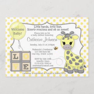 Invitaciones YG de Baby Shower de la jirafa de