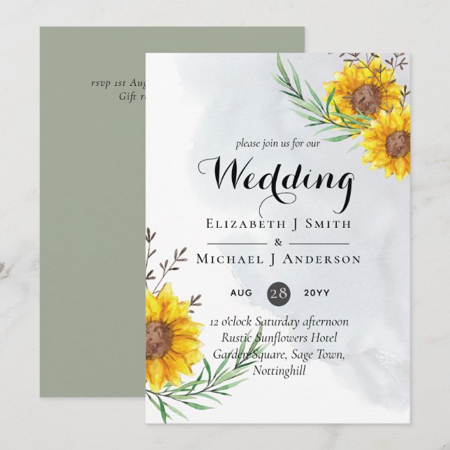 Invitan a la boda de las hojas de oliva de girasol (Anverso / Reverso)
