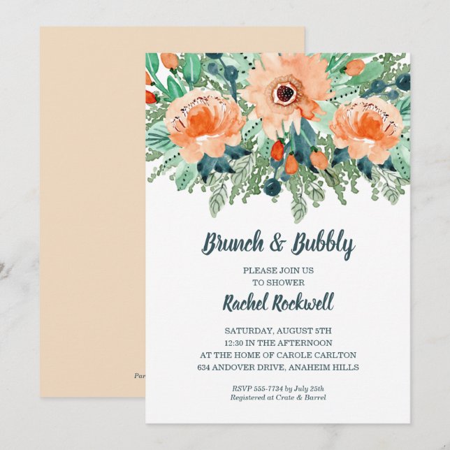 Invitan a la ducha de novia floral Verde azulada P (Anverso / Reverso)