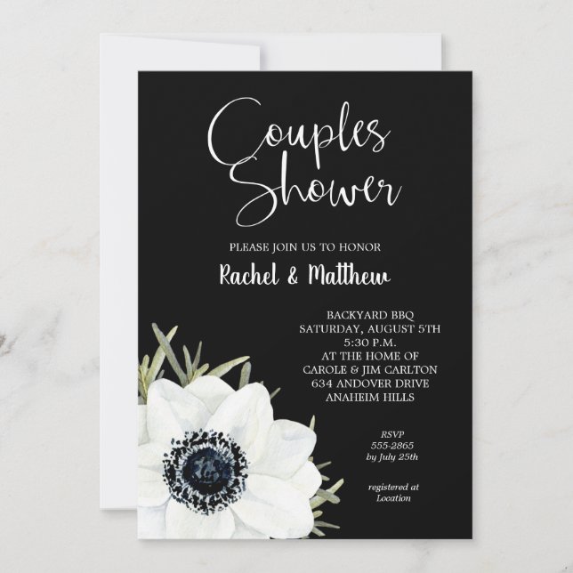 Invitan a la ducha de novias de anémonas blancas y (Anverso)