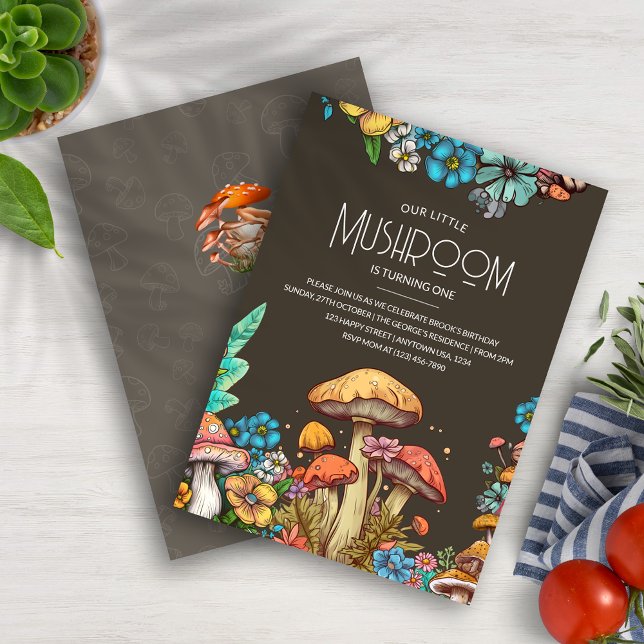 Invitan a los niños con tarjeta de cumpleaños de h (1st Birthday Mushroom Theme Invitation Kids Party Invite)