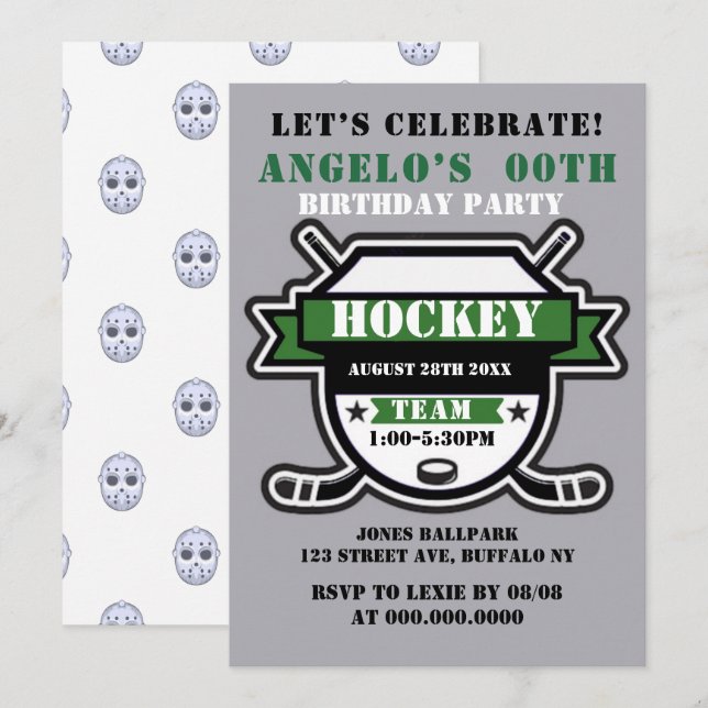 Invitan a partido de cumpleaños con tema de hockey (Anverso / Reverso)
