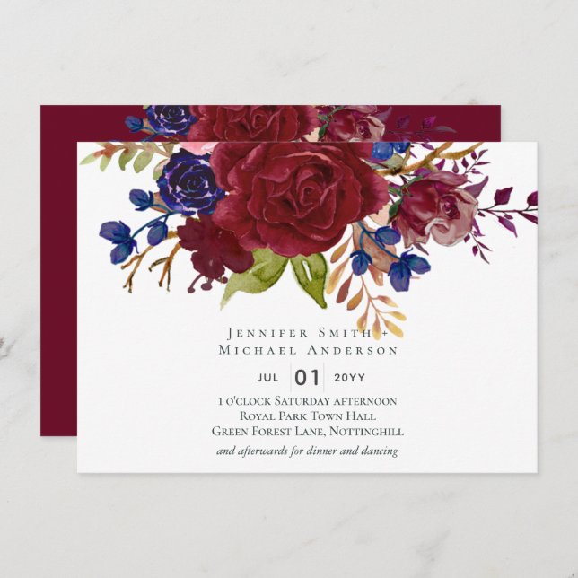 Invitan a una boda de presupuesto floral floral ru (Anverso / Reverso)