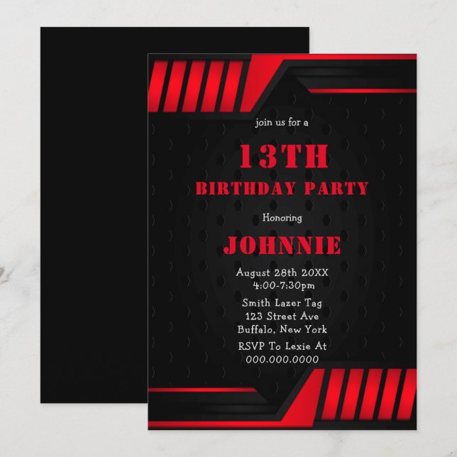 Invitan al partido de cumpleaños 13 del rojo metál (Anverso / Reverso)