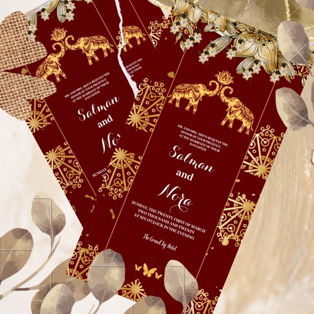 Invitati del Boda indio RED Henna Elephants (Subido por el creador)