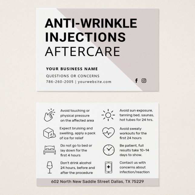 Inyecciones Anti-Arrugas Botox Tarjeta de postcuid (Anverso y reverso)