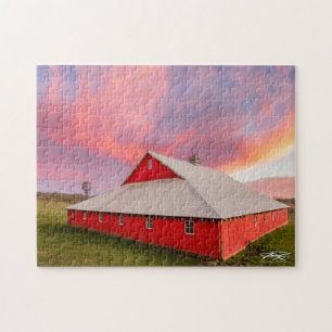 Iowa Red Barn Sunset - Rompecabezas