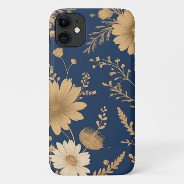 iphone11 funda azul y oro floral (Reverso)