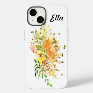 Iphone 14 Funda duro con flores amarillas