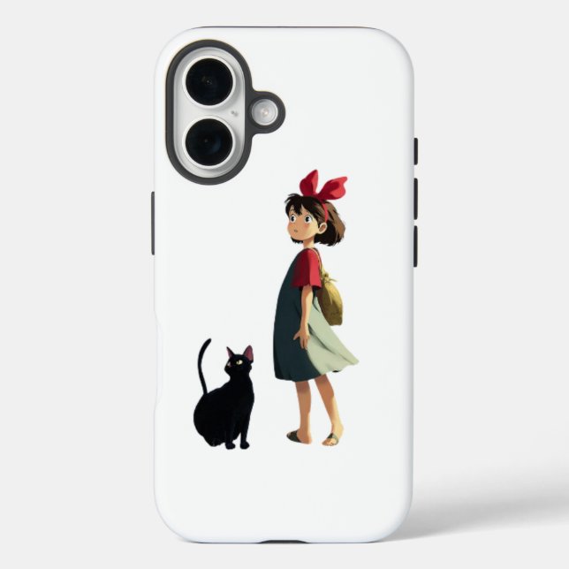 iPhone 16 Chica y gato funda de teléfono  (Reverso )