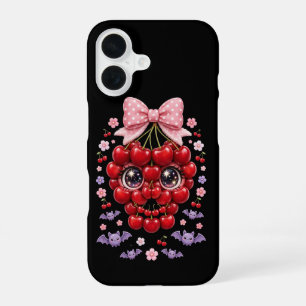iPhone 16 Cute Cherry Skull Bow Funda para Teléfono Hallowee