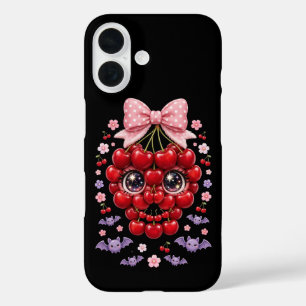 iPhone 16 Cute Cherry Skull Bow Funda para Teléfono Hallowee