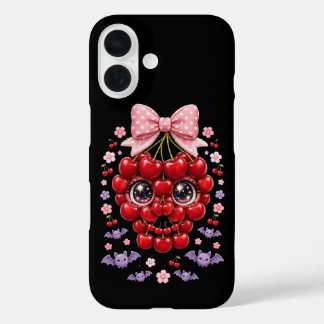 iPhone 16 Cute Cherry Skull Bow Funda para Teléfono Hallowee
