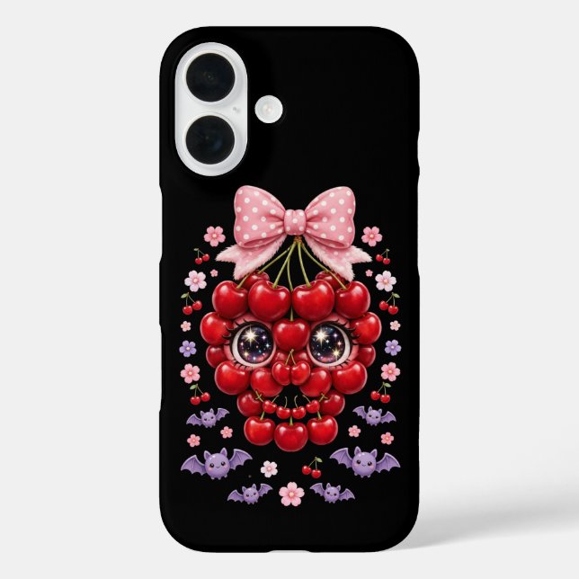 iPhone 16 Cute Cherry Skull Bow Funda para Teléfono Hallowee (Reverso )