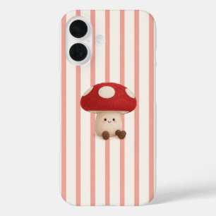 iPhone 16 Cute Kawaii Hongo en Funda de Teléfono de Rayas Ro