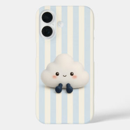 iPhone 16 Cute Kawaii Nube en Funda de Teléfono de Rayas Azu