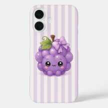 Cute Kawaii Uva en Rayas Moradas Funda para Teléfo