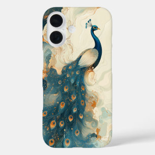 iPhone 16 Elegante Funda de arte de la fantasía del pavo rea