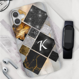 iPhone 16 Elegante Funda geométrico de plata de oro negro Ma