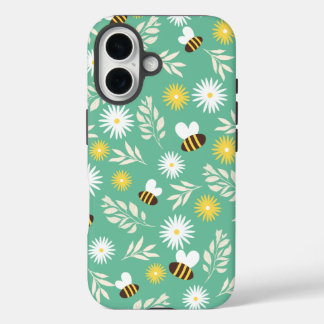 iPhone 16 Flores Blancas, Diseño de Abejas Otterbox Funda pa