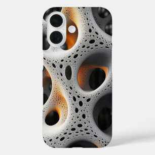 iPhone 16 Funda abstracta de celosía blanca con brillo ámbar