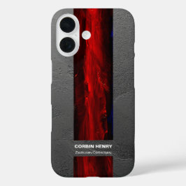 iPhone 16 Funda abstracta de nombre rojo robusto