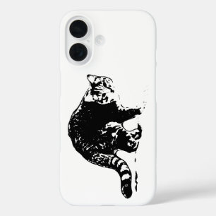 iPhone 16 Funda blanco y negro de cuerpo completo para gato