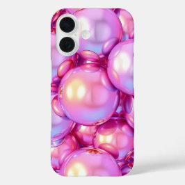 iPhone 16 Funda burbuja brillante 3D rosa iridiscente para i