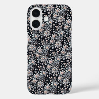 iPhone 16 Funda con patrón de flores de invierno en blanco y