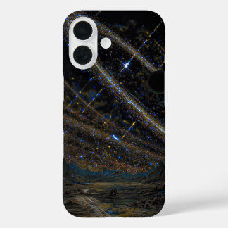 iPhone 16 Funda de arte de anillos cósmicos y planeta distan