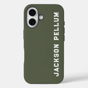 iPhone 16 Funda de nombre monograma camuflaje verde minimali