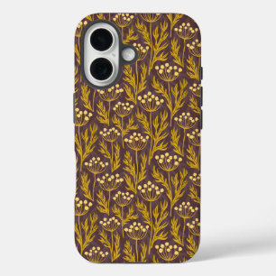 iPhone 16 Funda de patrón botánico de color azul estilo vint