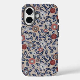 iPhone 16 Funda de patrón botánico de color azul estilo vint