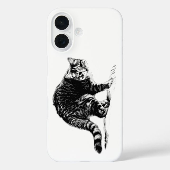 iPhone 16 Funda de retrato monocromo de gato con cuerpo comp (Reverso )
