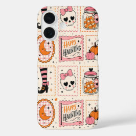 iPhone 16 Funda de sello rosa de feliz caza