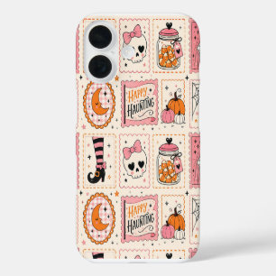 iPhone 16 Funda de sello rosa de feliz caza
