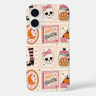 iPhone 16 Funda de sello rosa de feliz caza