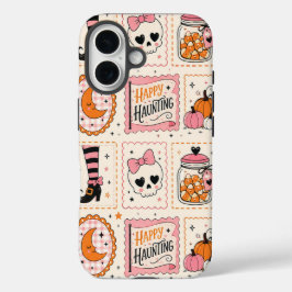 iPhone 16 Funda de sello rosa de feliz caza