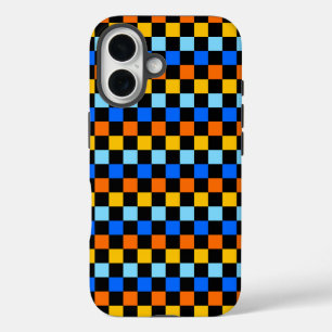 iPhone 16 Funda de tablero de ajedrez negro con verde ácido