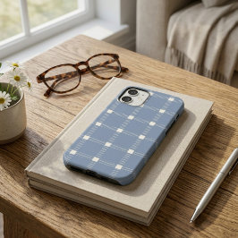 iPhone 16 Funda de teléfono a cuadros azul polvoriento Coast
