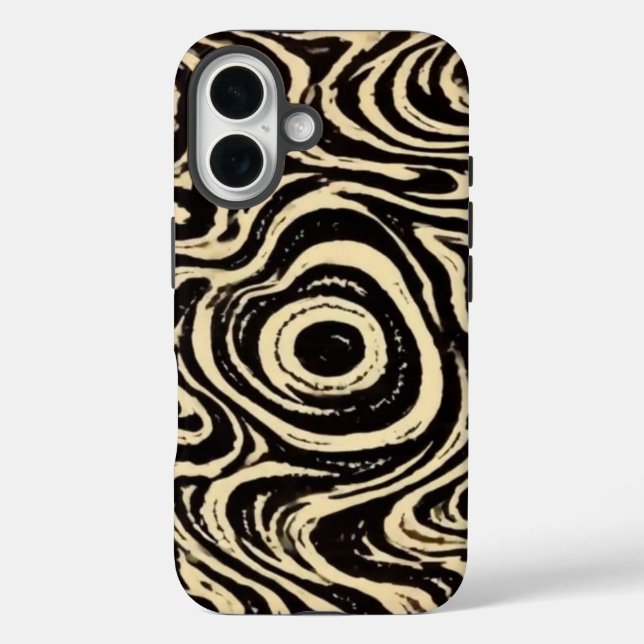 iPhone 16 Funda de teléfono abstracta negra y crema con remo (Reverso )