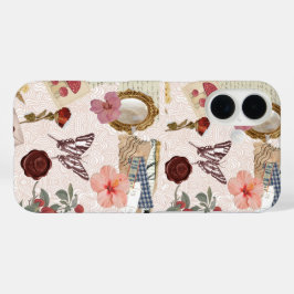 iPhone 16 Funda de teléfono con collage botánico Cottagecore
