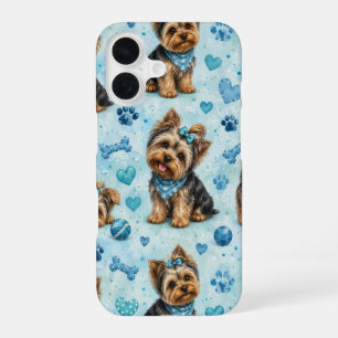 iPhone 16 Funda de teléfono con corazón azul para perro Terr