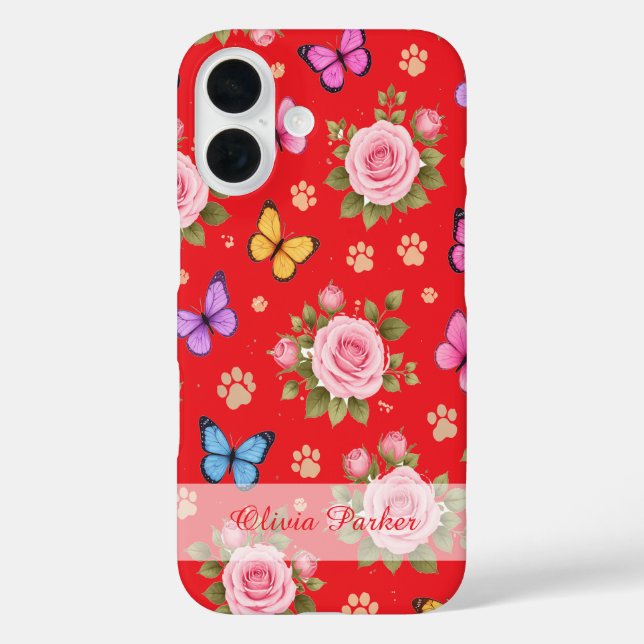 iPhone 16 Funda de teléfono con estampado floral de pata de  (Reverso )